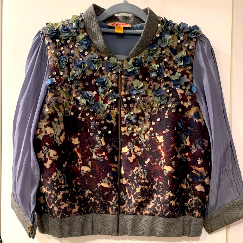 Anthropologie Not So Serious Lantau embellished Bomber Jacket Small
